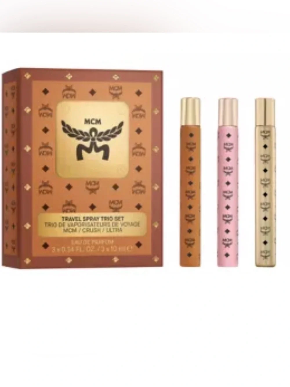 MCM Travel Spray Trio Set — Brown, Pink, Gold